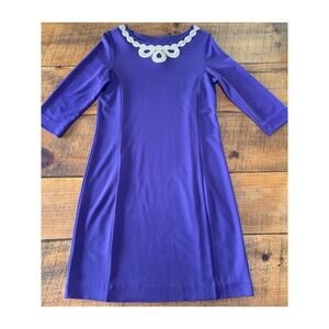 Womens Lilly Pulitzer Purple Embroidered Collar Jonah‎ Knit 3/4 Sleeve Dress M